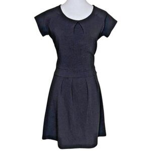 JM Collection Black Textured Cap Sleeve Fit & Flare Pleated Skater Dress Large